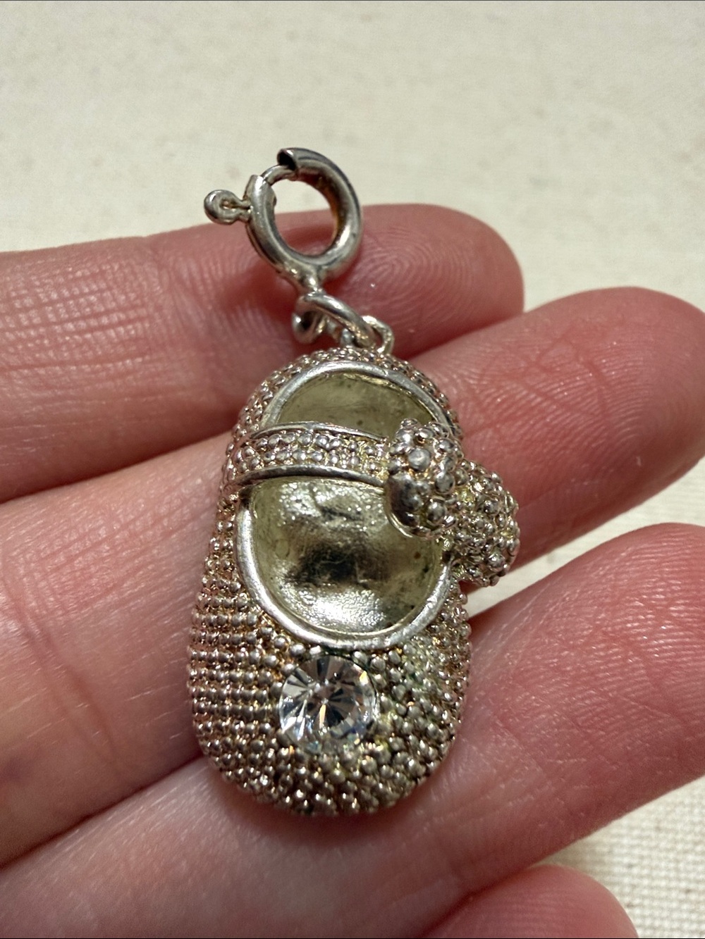 Sterling Silver 925 Baby Shoe Charm Pendant W/Birthstone engraved “Julie”